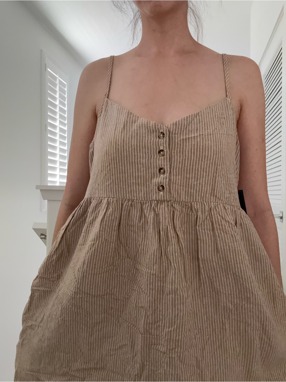 Volcom Tan Striped Spaghetti Strap Mini Dress